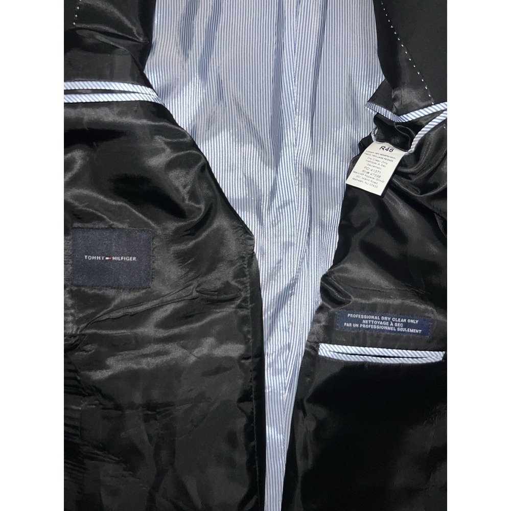 Tommy Hilfiger Blazer Mens 46R Black 100% Wool Two Button Notch Lapel Sport Coat - Picture 4 of 6